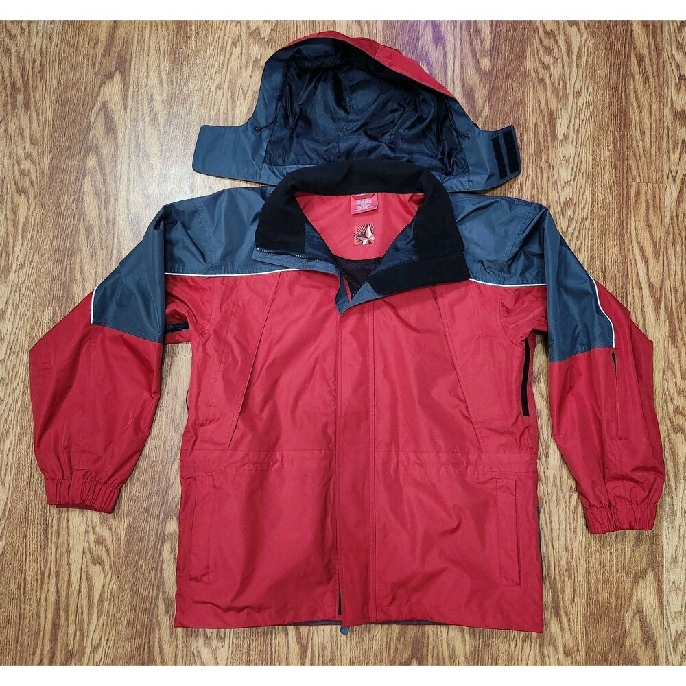 Vtg 90s Marlboro Mens Winter Jacket Medium Red Hooded Weatherproof Lined Ski